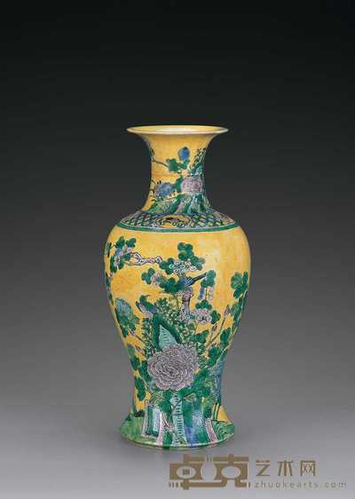 清光绪 素三彩喜雀登梅图观音瓶 14×42.5cm